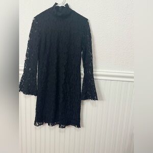 INC International Concepts Elegant Black Lace Dress | Long Sleeves | Turtleneck